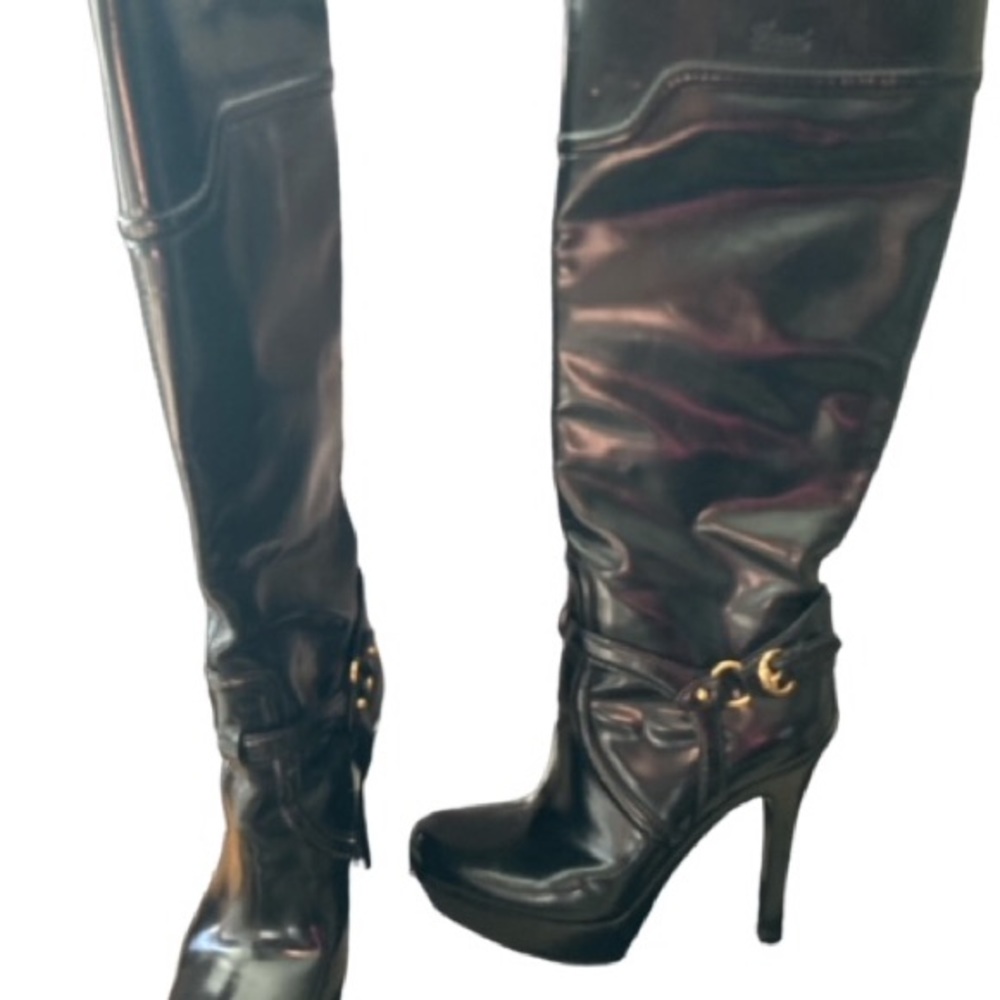 RARE GUCCI LEATHER PLATFORM BOOTS - Picture 4 of 6